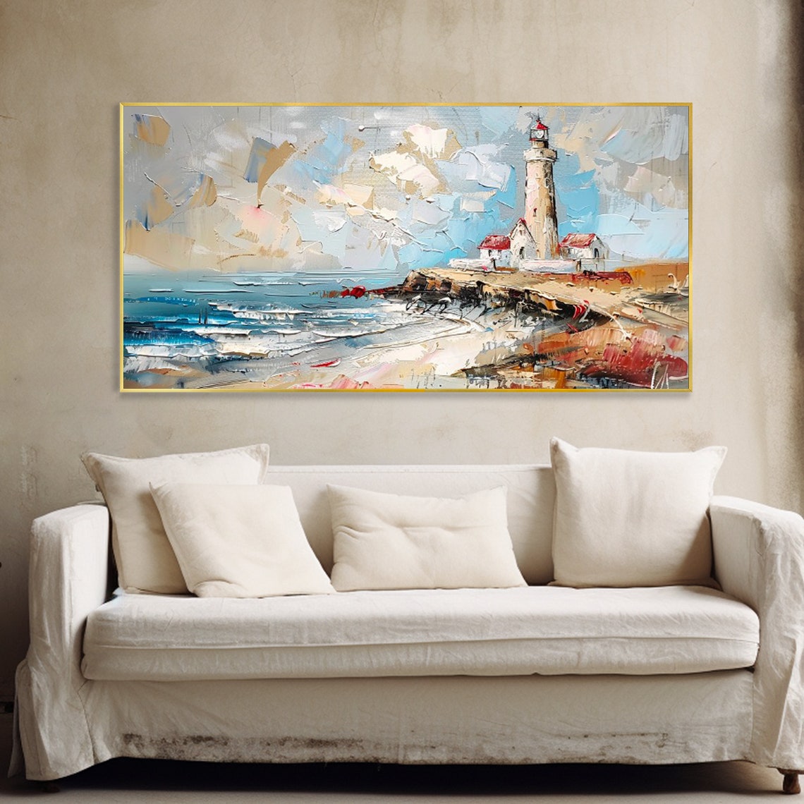 Lighthouse On Rocky Coast Ocean Waves Coastal Landscape Art Poster - Image 4