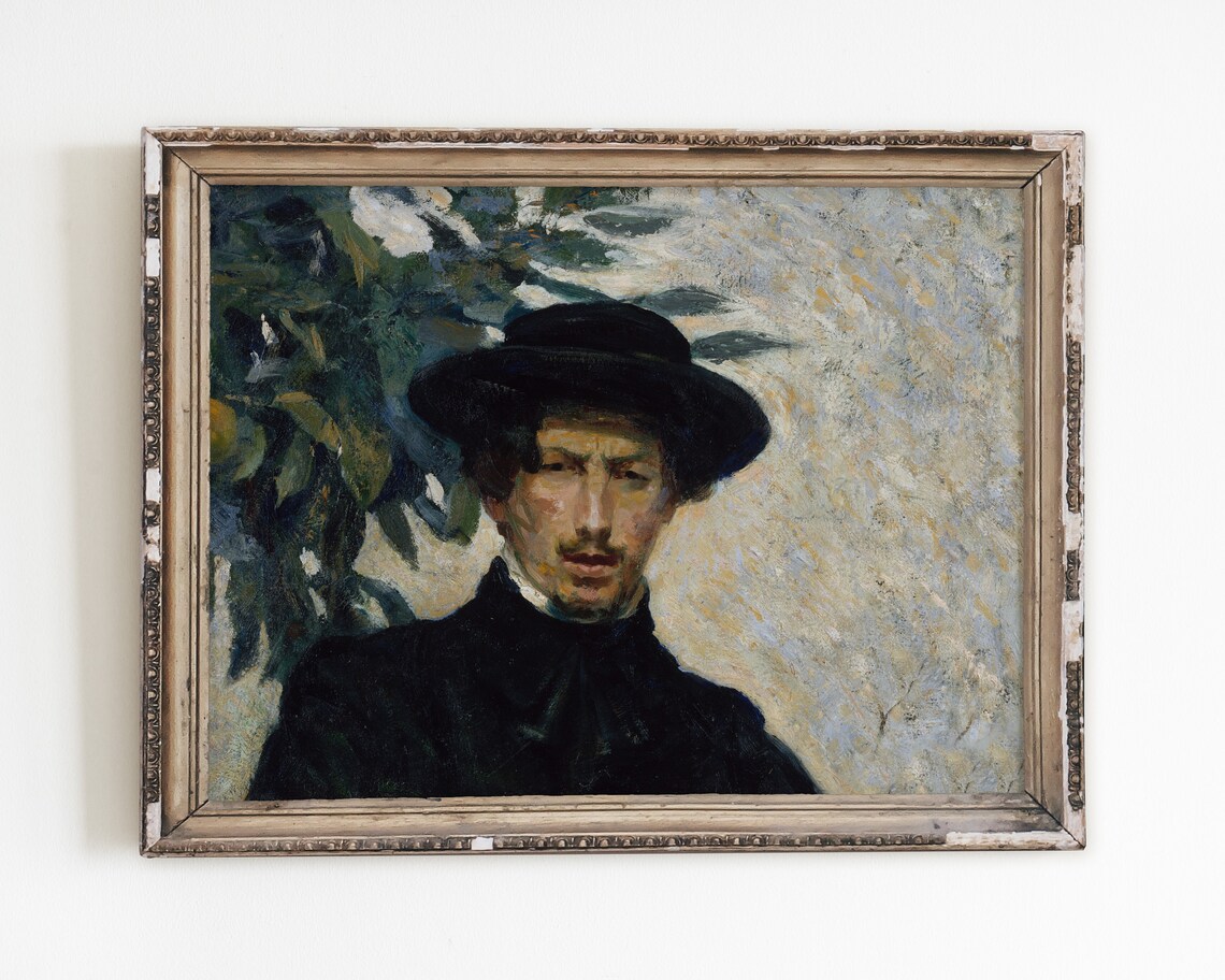 Vintage Man Portrait, Moody Oil Painting Art Print