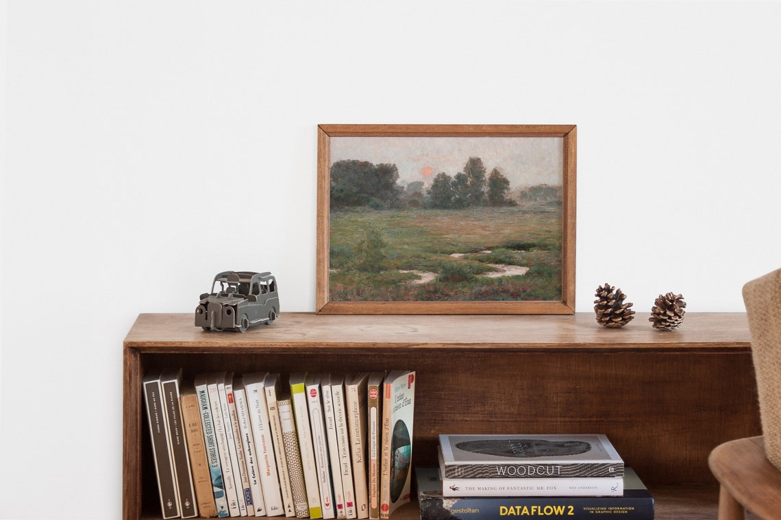 Warm Tone Living Room Wall Decor Vintage Landscape Oil Painting Country Wall Art Print Living Room Wall Art - Image 2