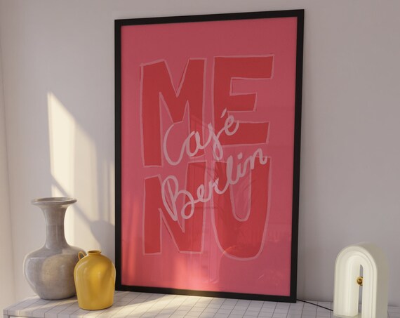 Menu Berlin Poster Wall Art Bar Cart Prints Kitchen Red Dopamine Decor Sign