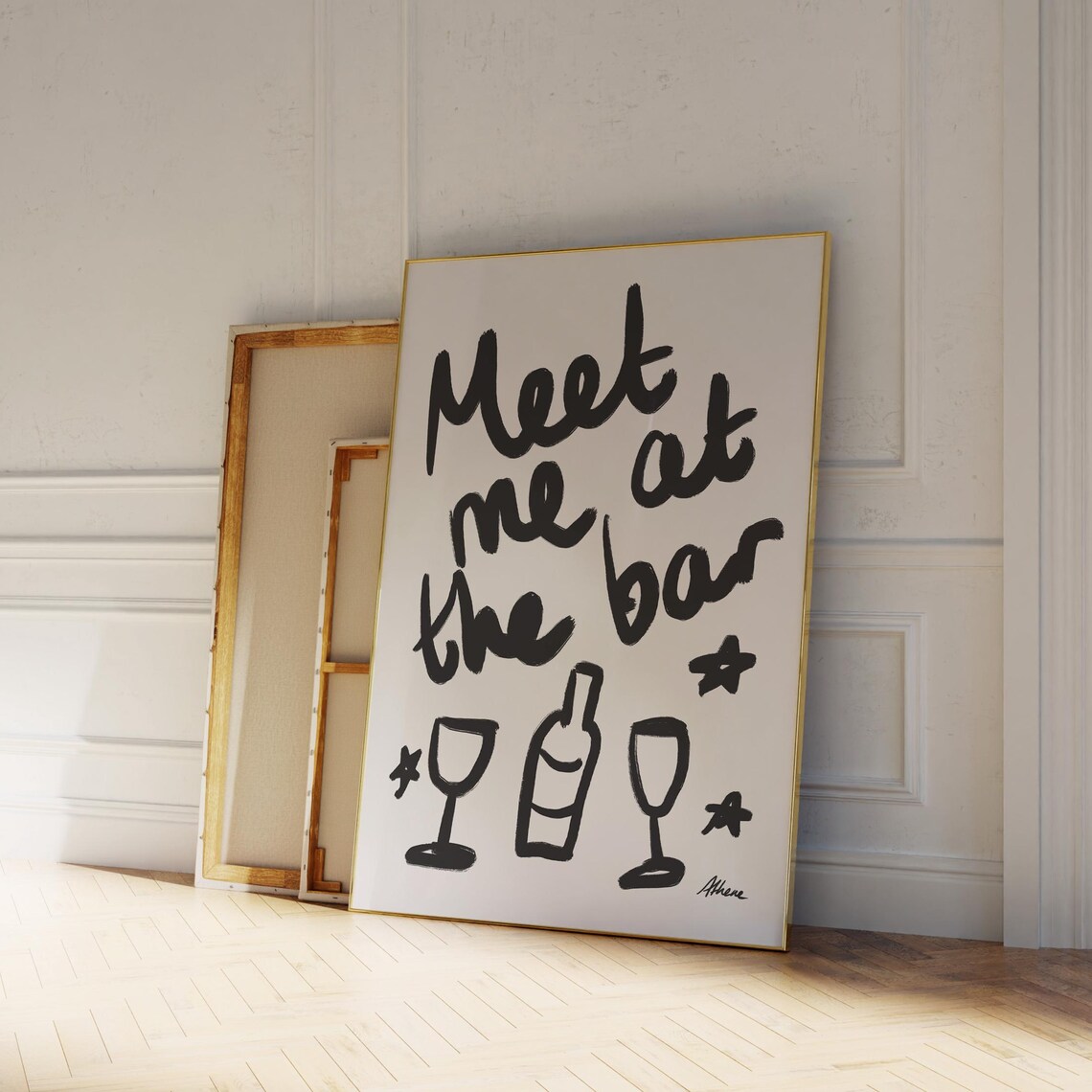 Meet Me at the Bar Hand Lettered Wine Quote Fun Bar Cart Poster