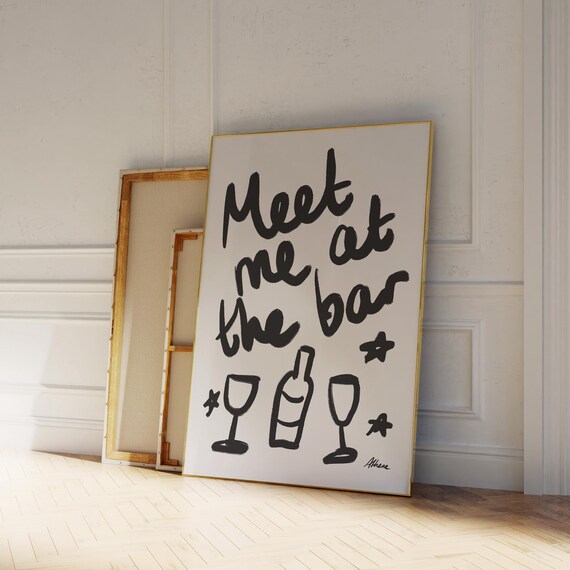 Meet Me at the Bar Hand Lettered Wine Quote Fun Bar Cart Poster
