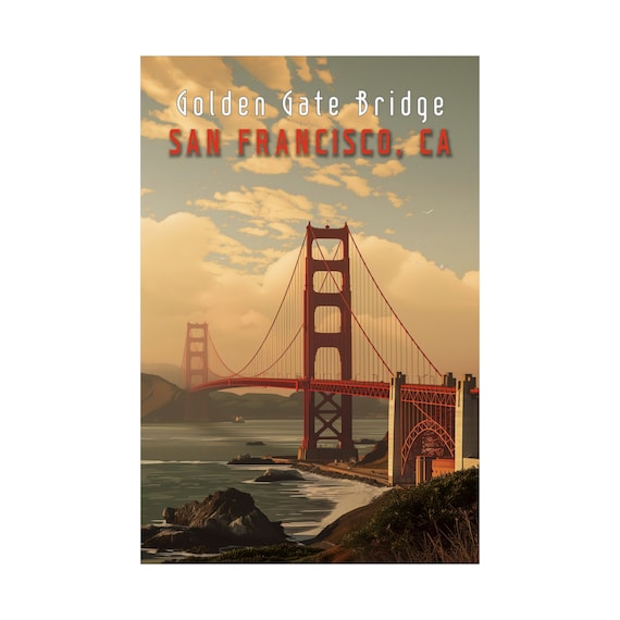 Golden Gate Bridge San Francisco CA Sunset Bay Vintage Travel Poster