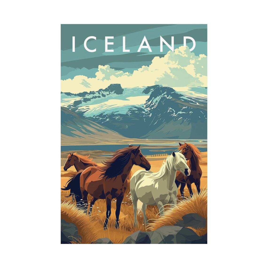 Icelandic Horse Vintage Nordic Travel Poster