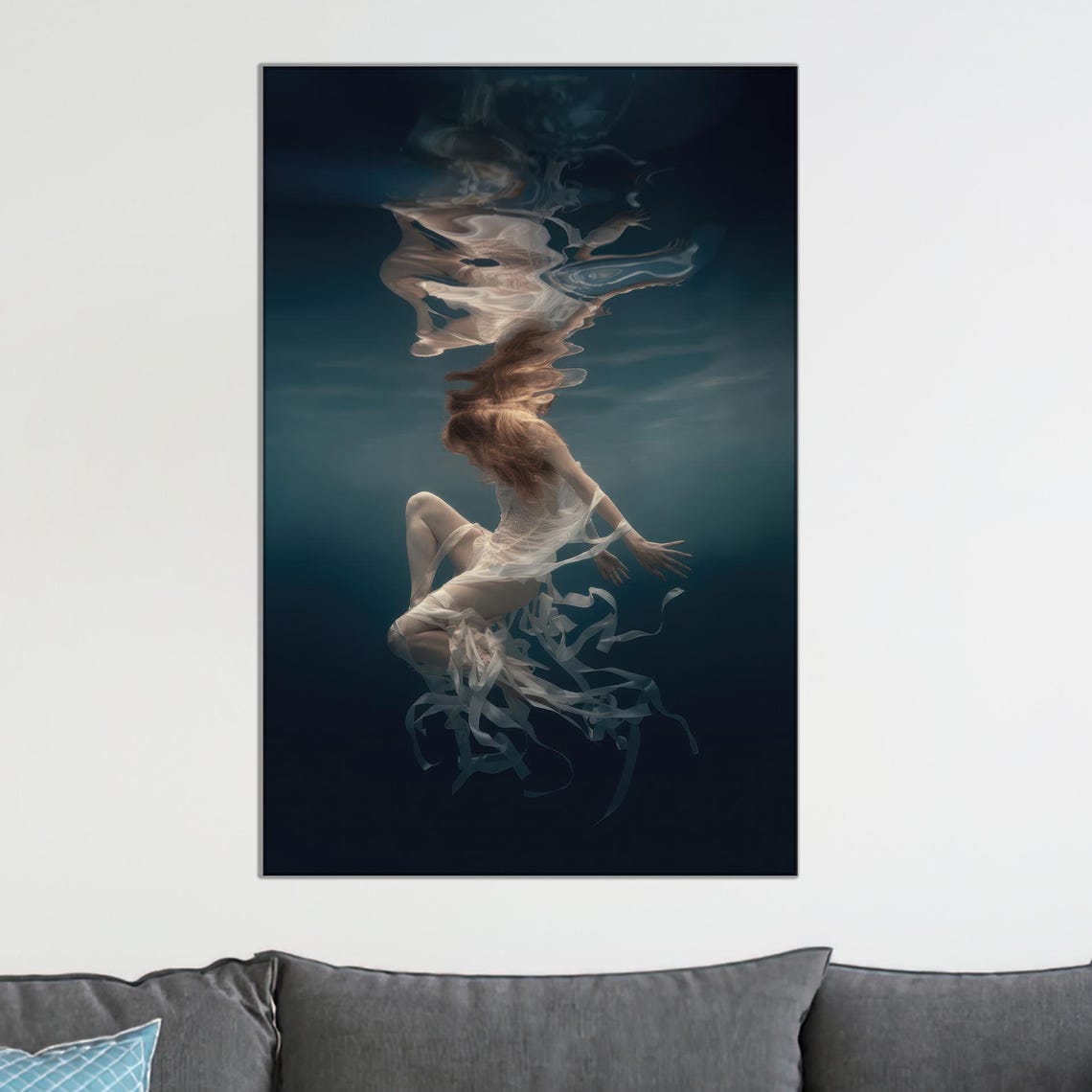 Ethereal Underwater Woman Flowing Fabric Dreamlike Canvas Art Print