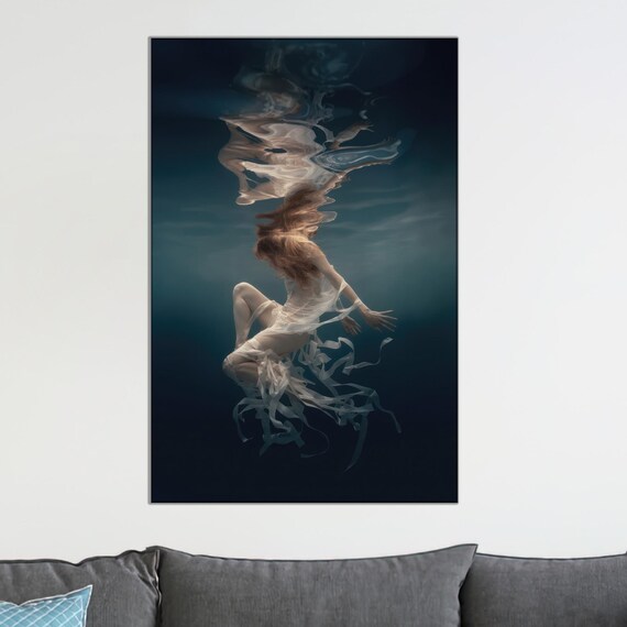 Ethereal Underwater Woman Flowing Fabric Dreamlike Canvas Art Print