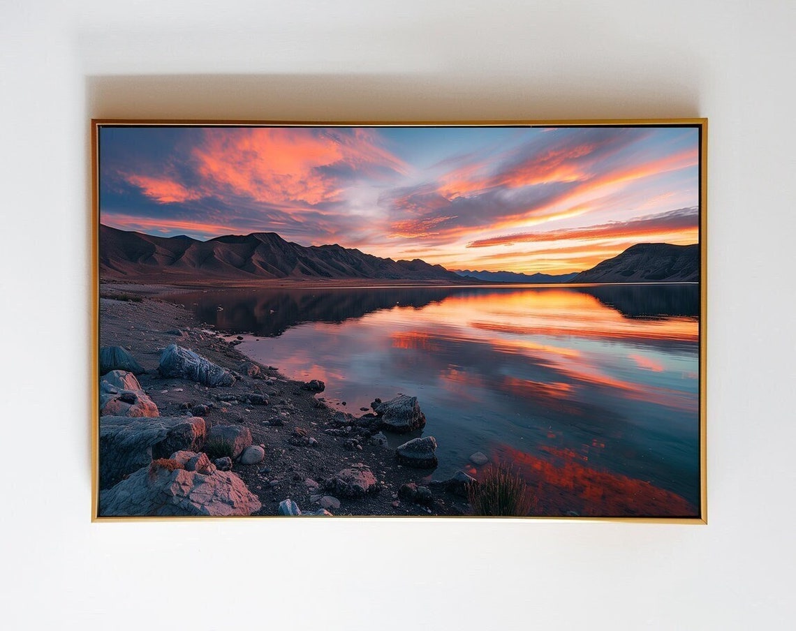 Pyramid Lake Sunset With Pink Clouds Over Still Water Poster