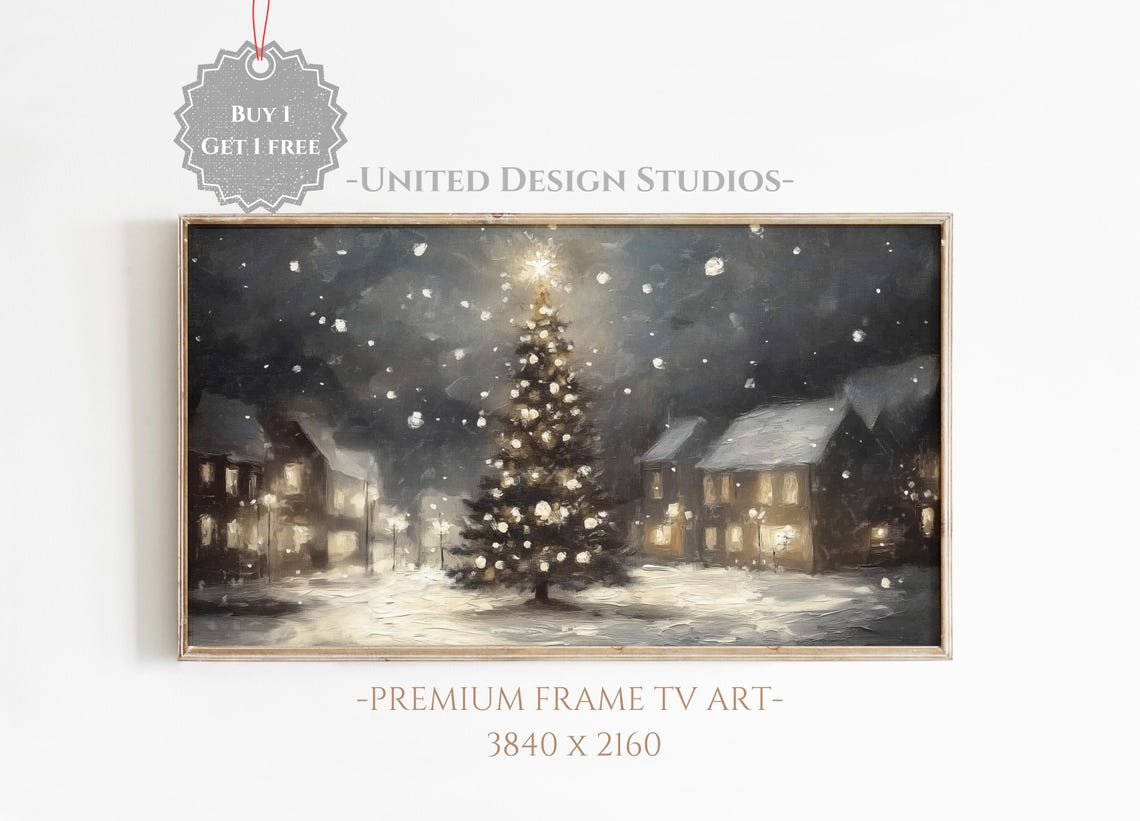 Christmas Town Frame Tv Art Oil Painting Of A Christmas Village Frame Tv Art Farmhouse Christmas Scene Frame Tv Art Winter Tv Art