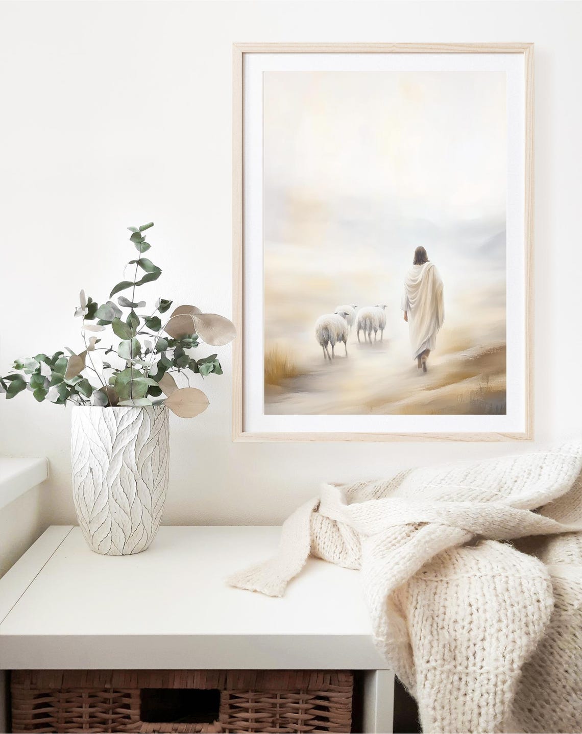 Jesus Taking Care Of His Flock Of Sheep Art Jesus Loves You Modern Christian Art Jesus Painting Jesus Art Bible Sketches - Image 4