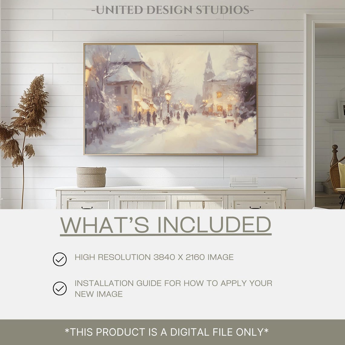 Frame Tv Winter Art Snowy Winter Town Painting For Frame Tv Farmhouse Winter Tv Art Frame Tv Christmas Art Cottagecore Winter Tv Art - Image 2