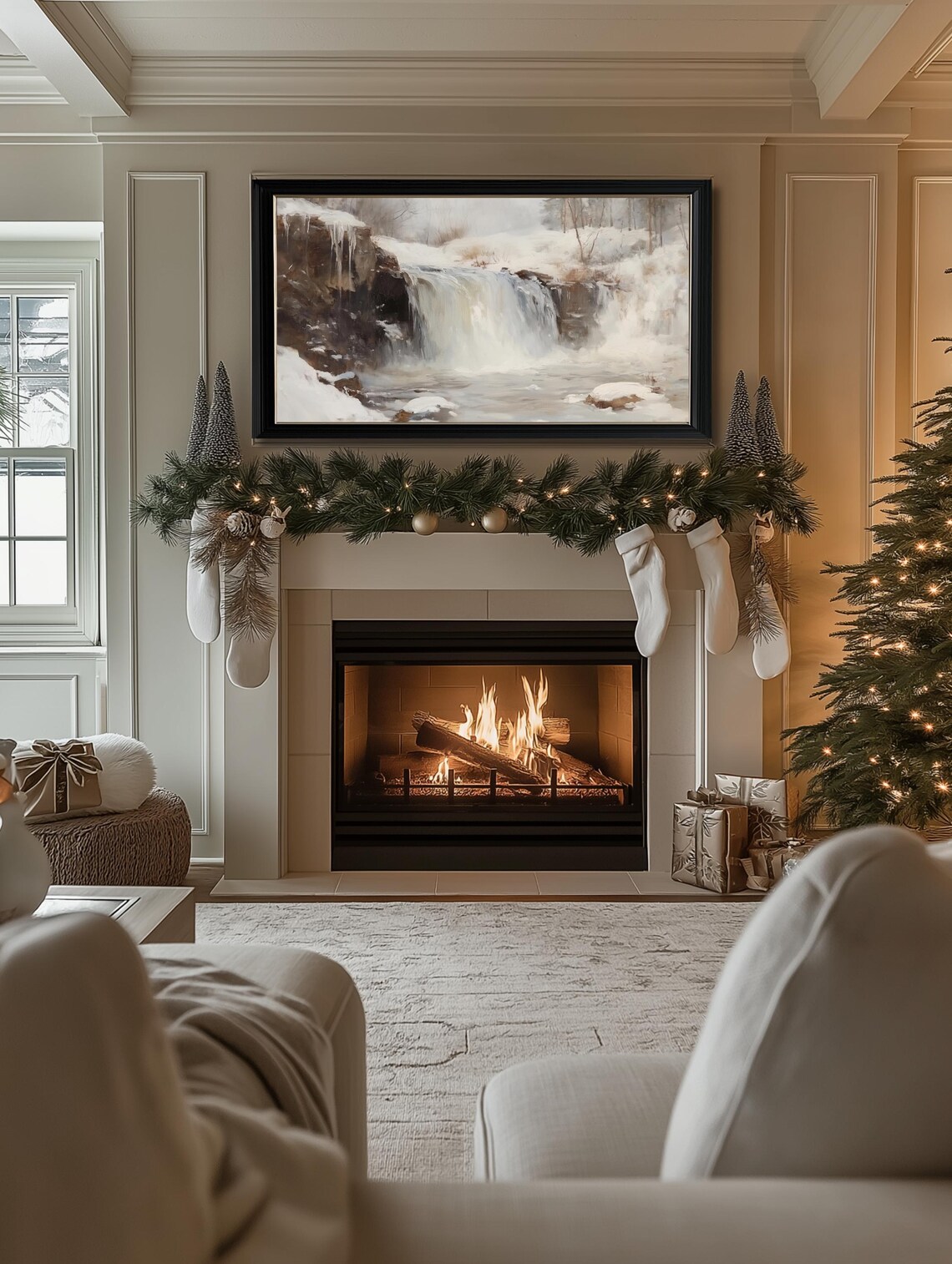 Winter Waterfall Landscape Christmas Art Print - Image 2