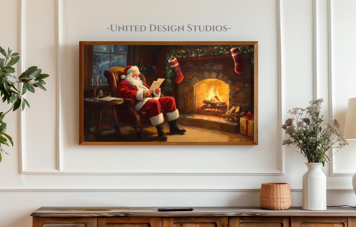 Frame Tv Art Christmas Santa Frame Tv Art Santa Claus Art For Tv Farmhouse Christmas Painting Christmas Holiday Decor - Image 3