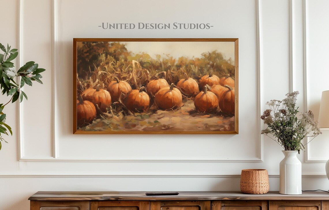 Fall Pumpkin Patch Harvest Field Warm Oil Painting Autumn Poster - Image 3