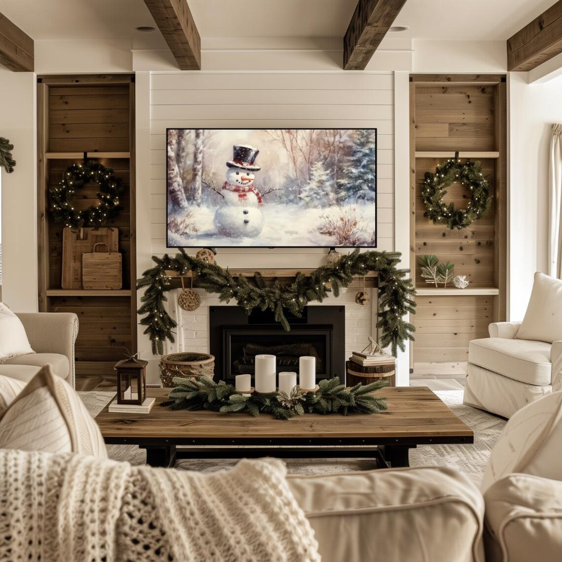 Snowman Christmas Painting, Winter Cottagecore Art Print - Image 4