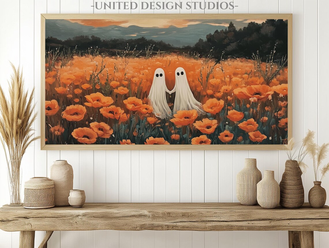 Halloween Ghosts in a Floral Field Art Print - Image 2
