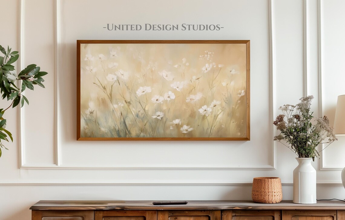 Soft White Wildflowers Golden Field Dreamy Spring Meadow Poster - Image 4