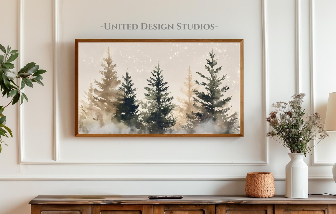 Winter Forest Evergreen Trees Watercolor Art Print - Image 3