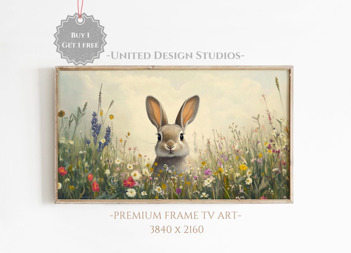 Bunny In Colorful Wildflower Field Spring Easter Rabbit Wall Art