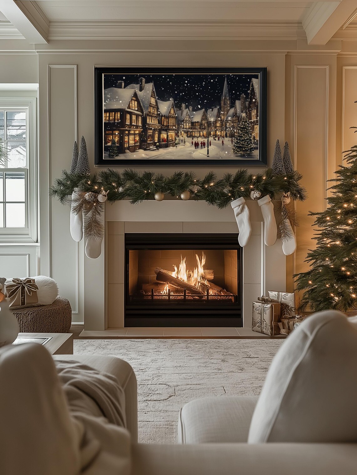 Christmas Winter Village Night Art Print - Image 2