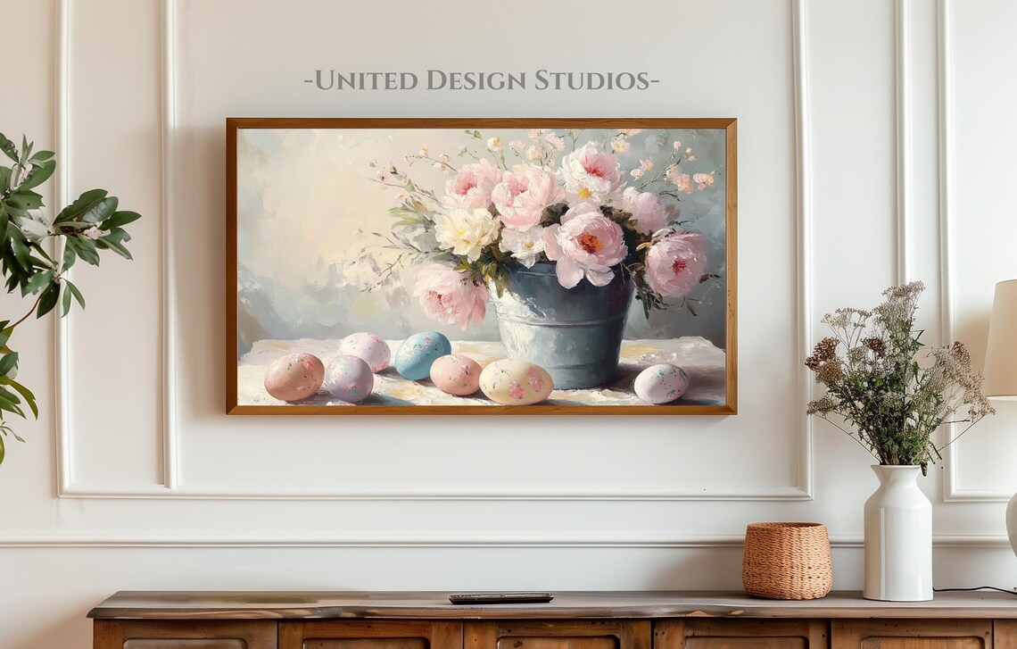 Easter Eggs Flowers, Neutral Farmhouse Easter Art - Image 4