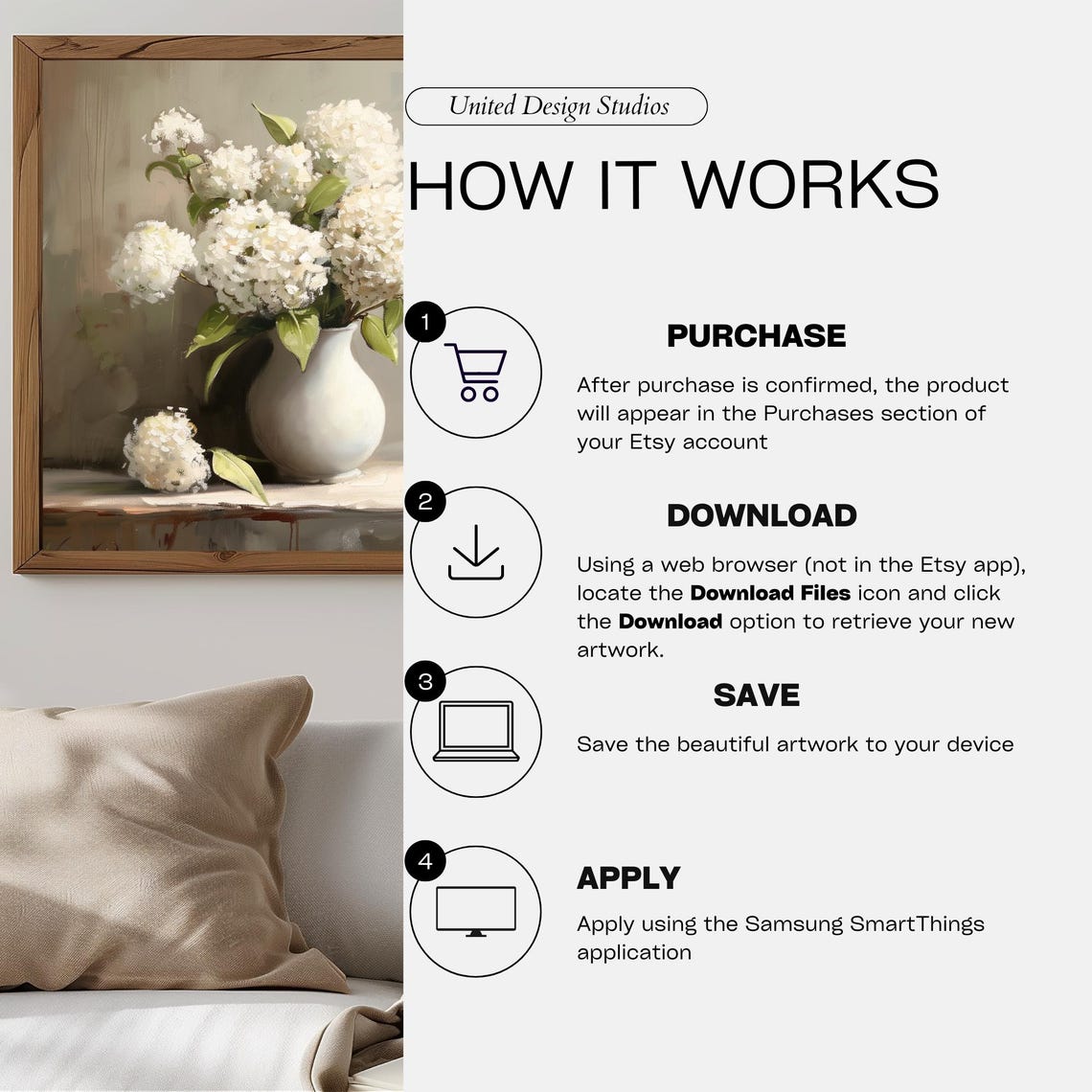 White Hydrangeas Vase Window Light Rustic Floral Still Life Poster - Image 3