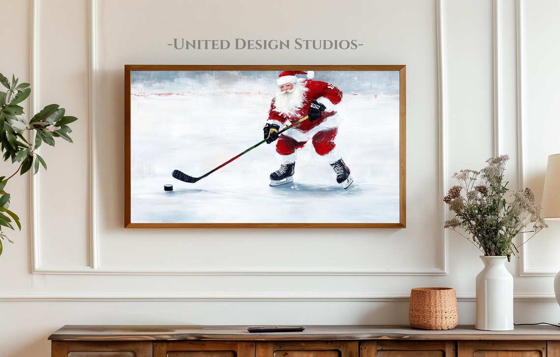 Santa Claus Playing Ice Hockey Fun Christmas Winter Sports Poster - Image 3