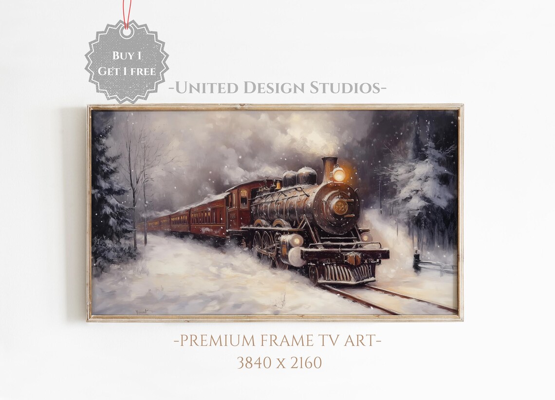 Vintage Christmas Steam Train Snowy Night Express Holiday Scene Poster