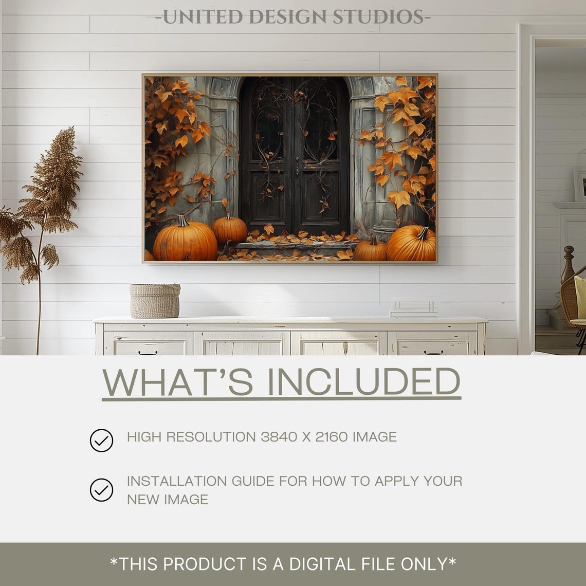 Dark Gothic Door With Pumpkins Fall Halloween Entryway Wall Art - Image 2