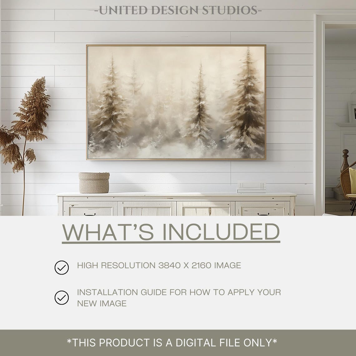 Foggy Evergreen Forest Winter Trees Neutral Landscape Wall Art - Image 2