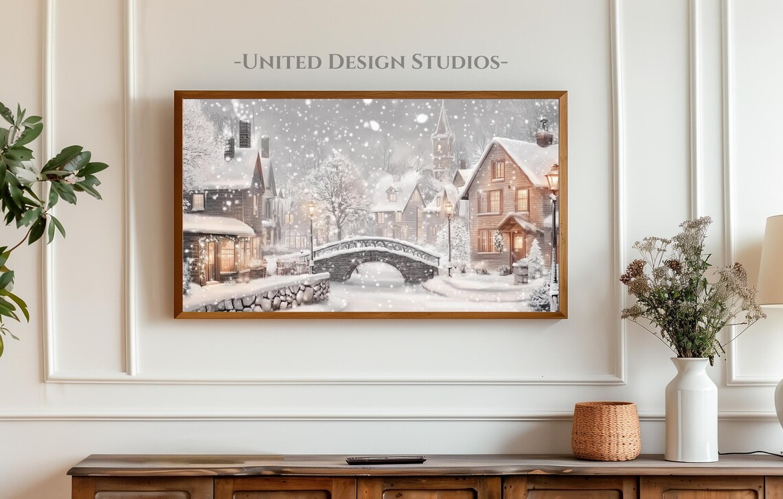 Winter Town Christmas Illustration Art Print - Image 3