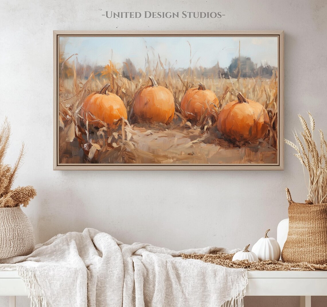 Pumpkin Patch Field Orange Pumpkins Corn Stalks Fall Frame TV Art Poster - Image 4