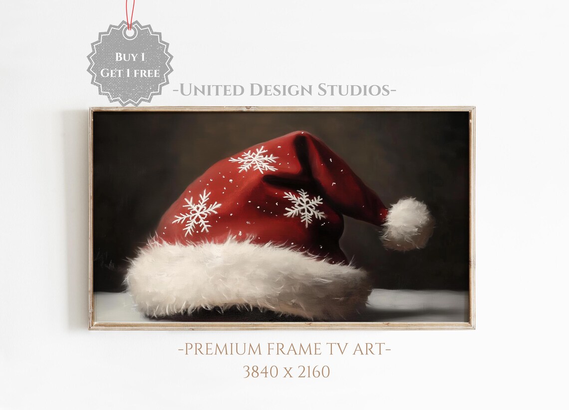Santa Hat Snowflakes Moody Christmas Painting Farmhouse Art Print