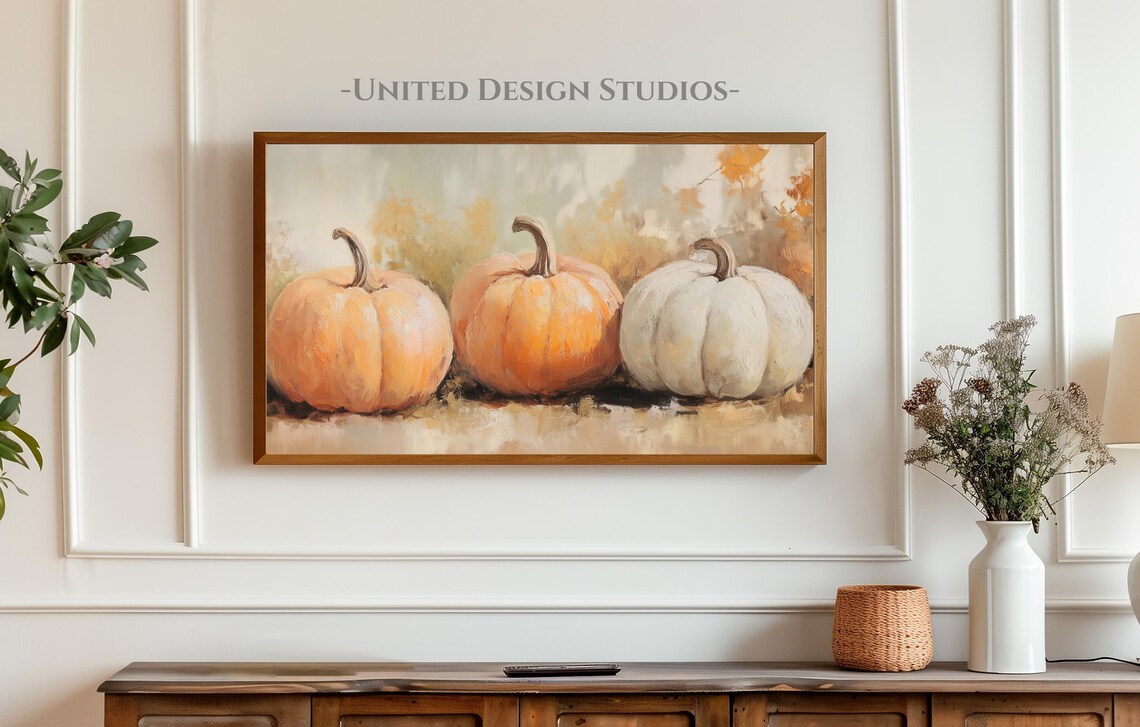 Rustic Pumpkins Still Life Orange and White Fall Harvest Frame TV Art Poster - Image 3