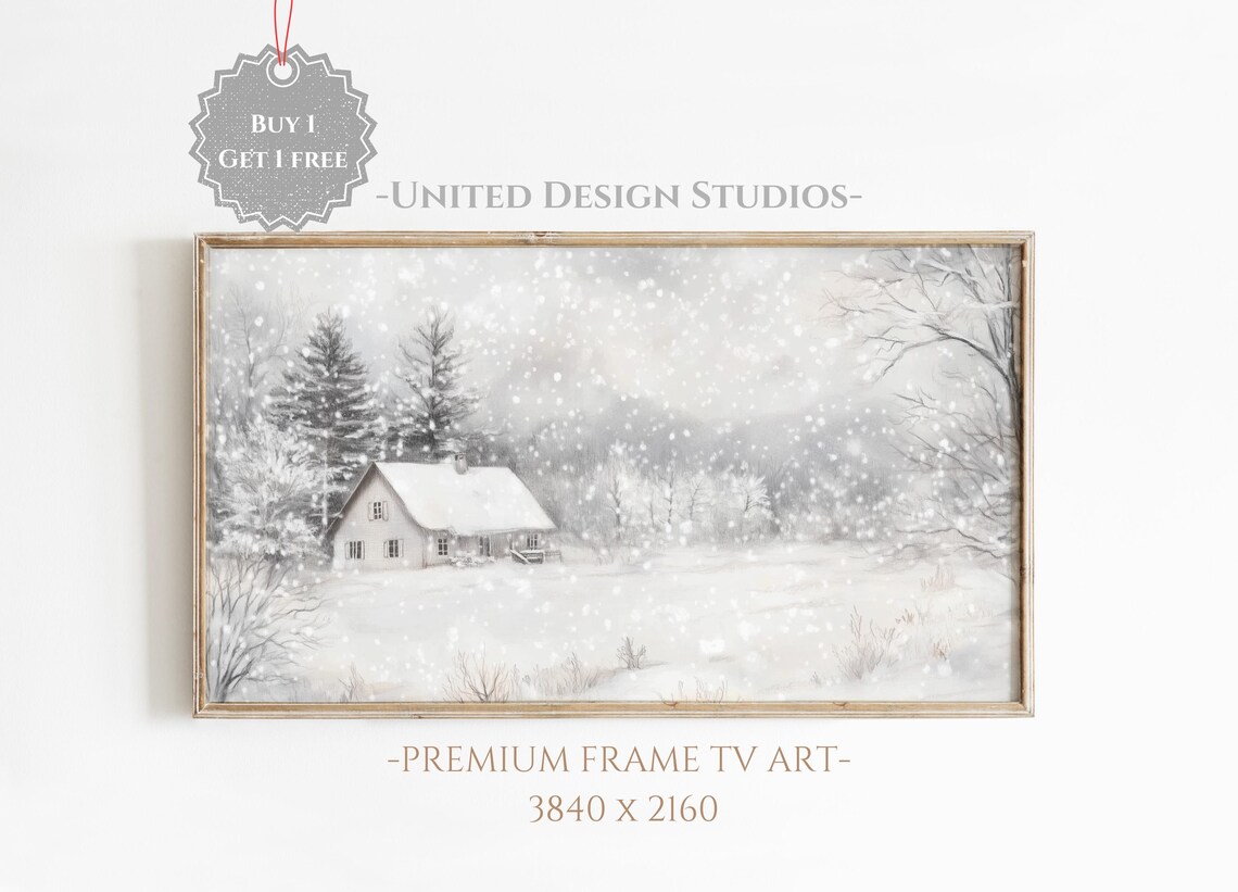 White Cottage Heavy Snowfall Winter Farmhouse Snow Storm Scene Poster