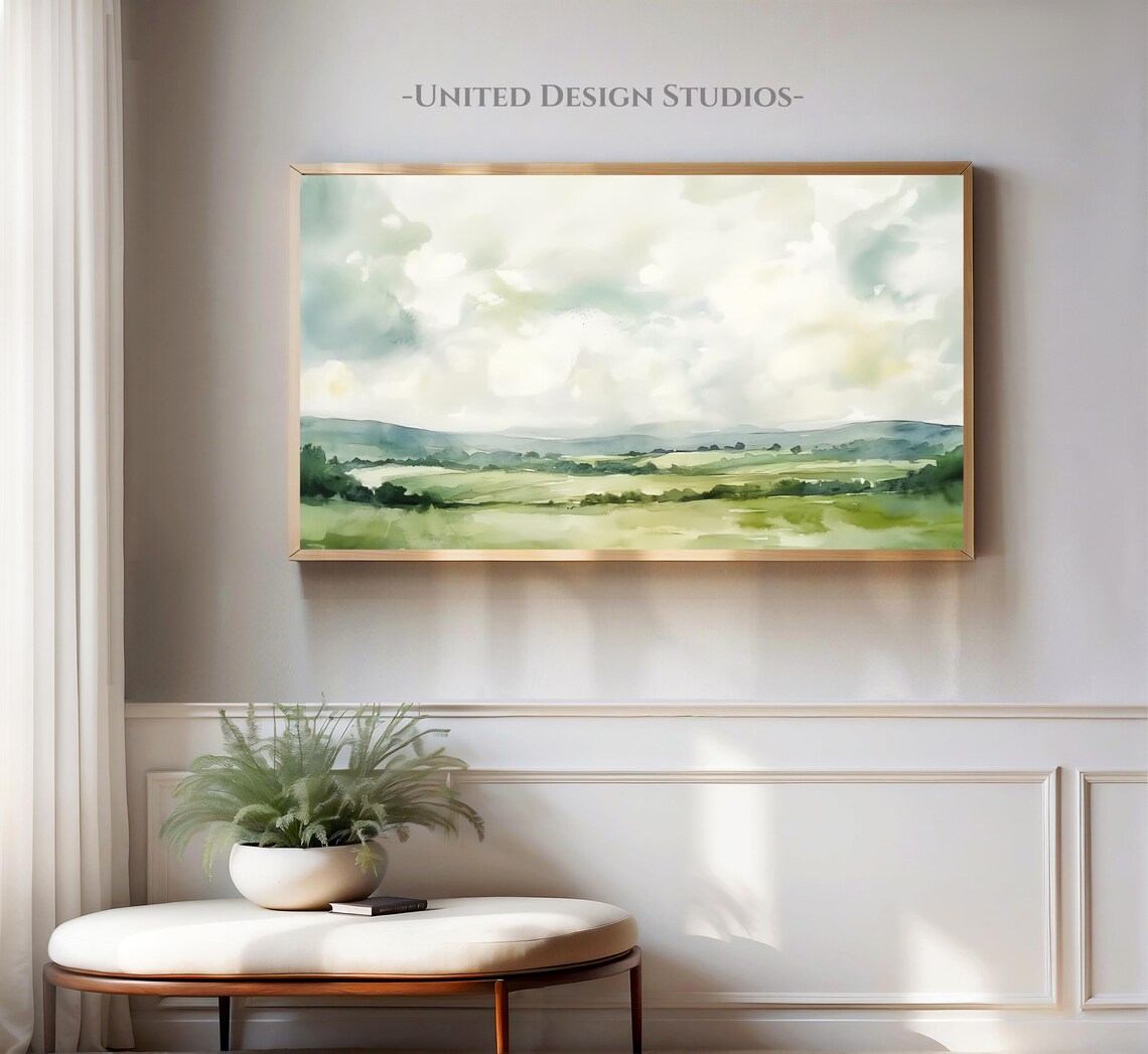Spring Landscape Art Print, Farmhouse Watercolor Scenery - Image 2