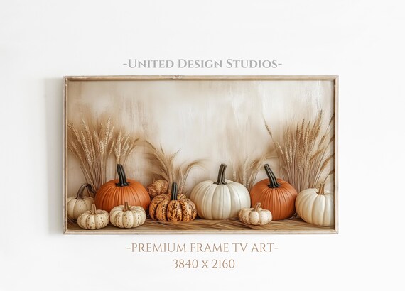 Pumpkins Wheat Stalks Rustic Thanksgiving Harvest Display Frame TV Poster