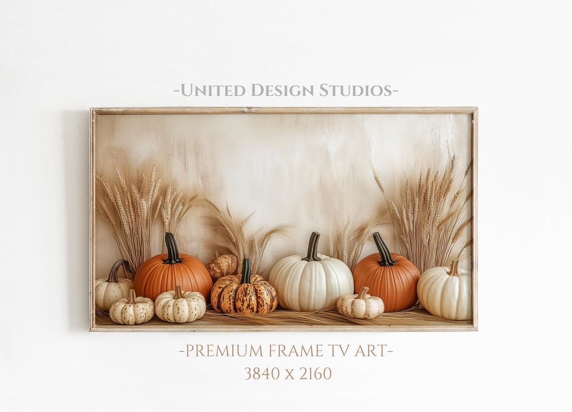 Pumpkins Wheat Stalks Rustic Thanksgiving Harvest Display Frame TV Poster