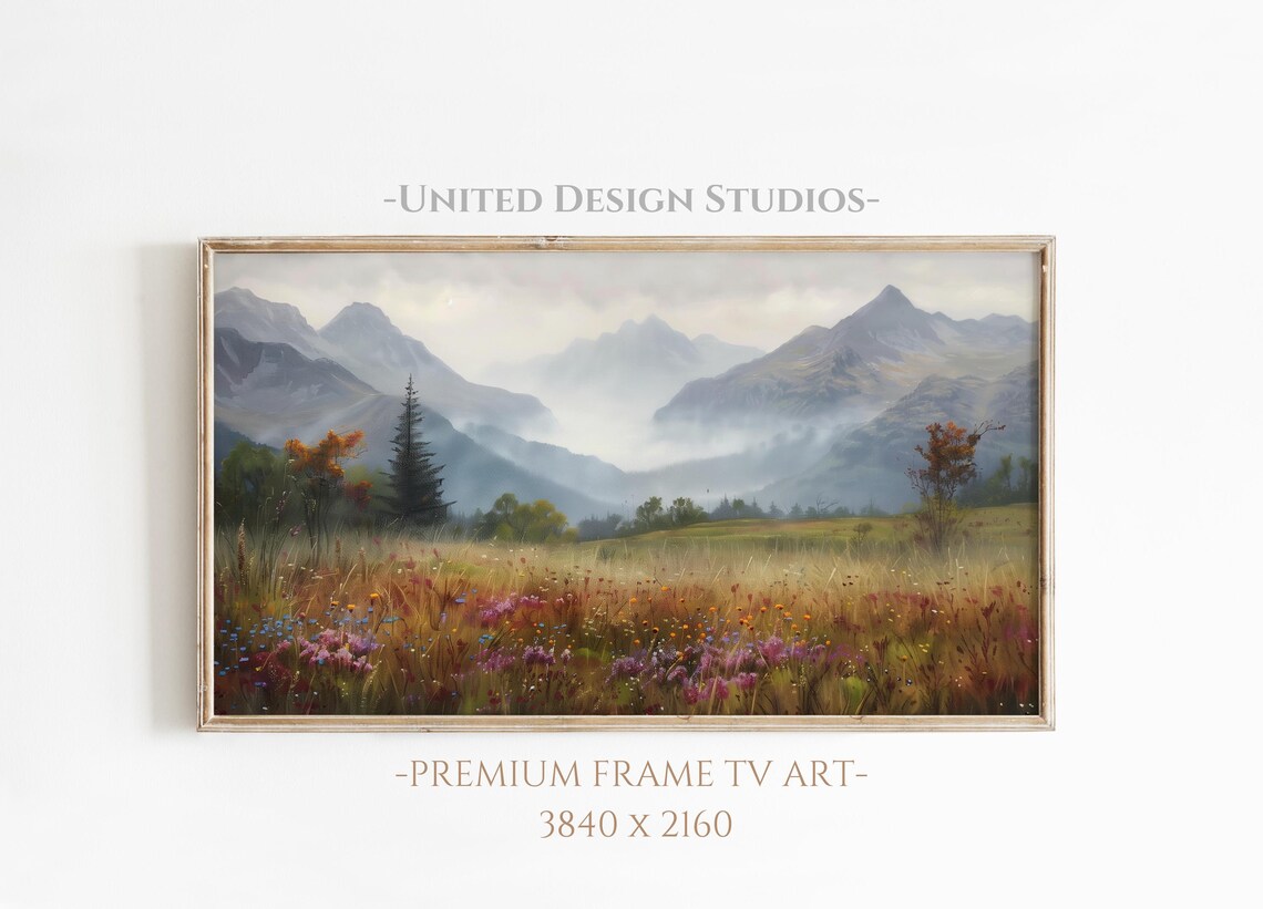 Spring Frame Tv Art Wildflower Mountain Landscape Painting For The Frame Tv Beautiful Oil Painting Tv Art Floral Mountain Art
