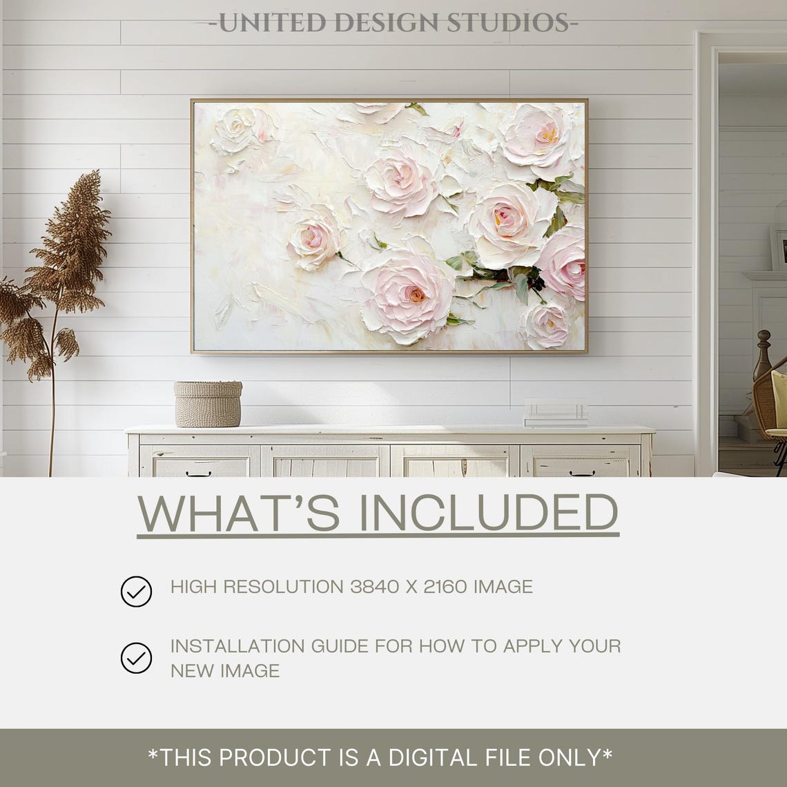 Blush Roses Abstract Textured Spring Floral Oil Painting Wall Art - Image 2