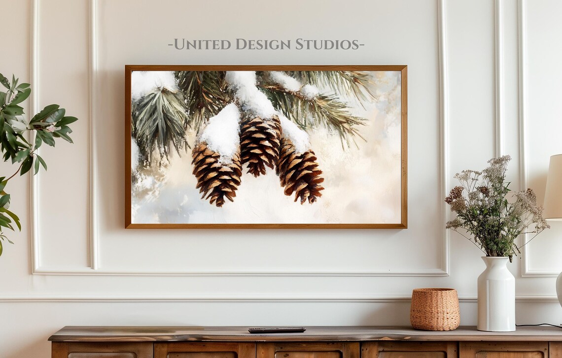 Winter Pinecones on Snow, Cottagecore Art Print - Image 3