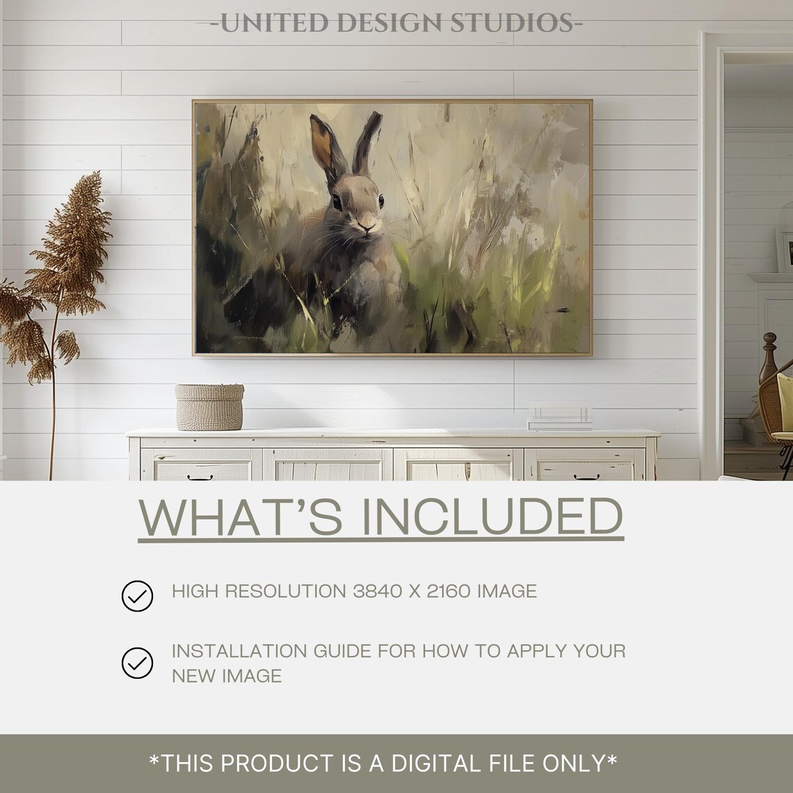 Easter Bunny Neutral Spring Rabbit Painting - Image 2