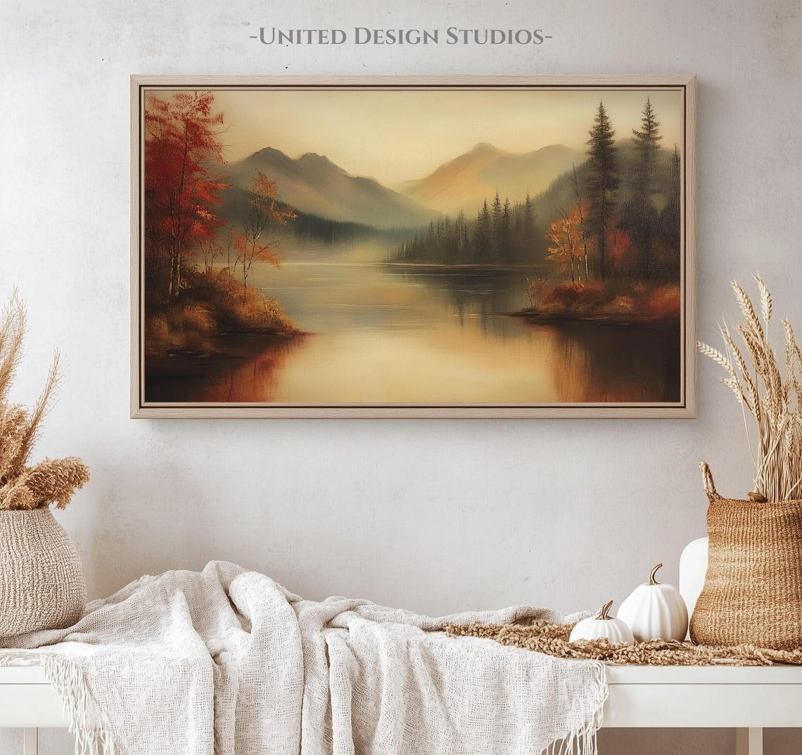 Fall Mountain Lake Misty Autumn Landscape Oil Painting Poster - Image 5
