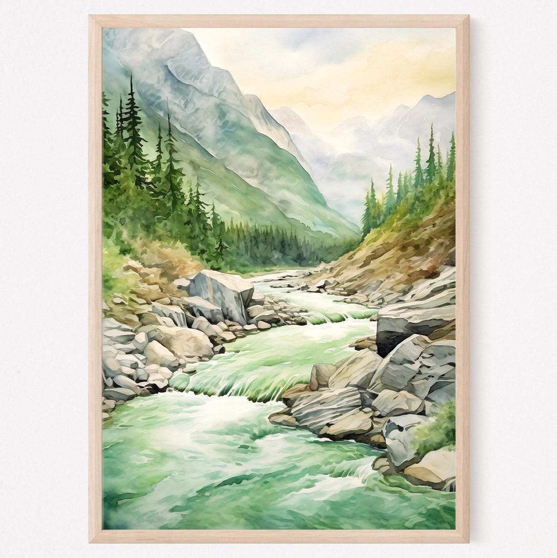 Rustic Mountain Painting Mountain Landscape Watercolor Print