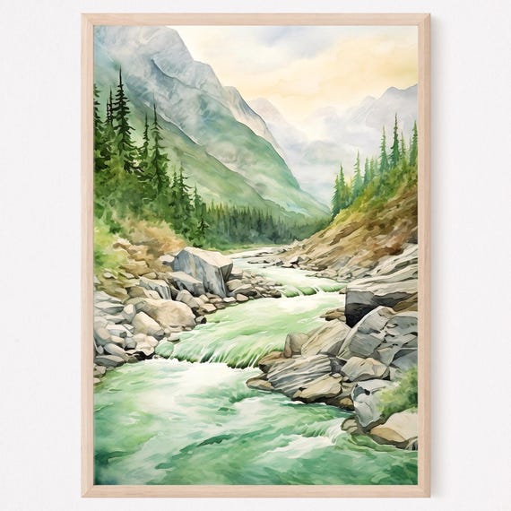 Rustic Mountain Painting Mountain Landscape Watercolor Print