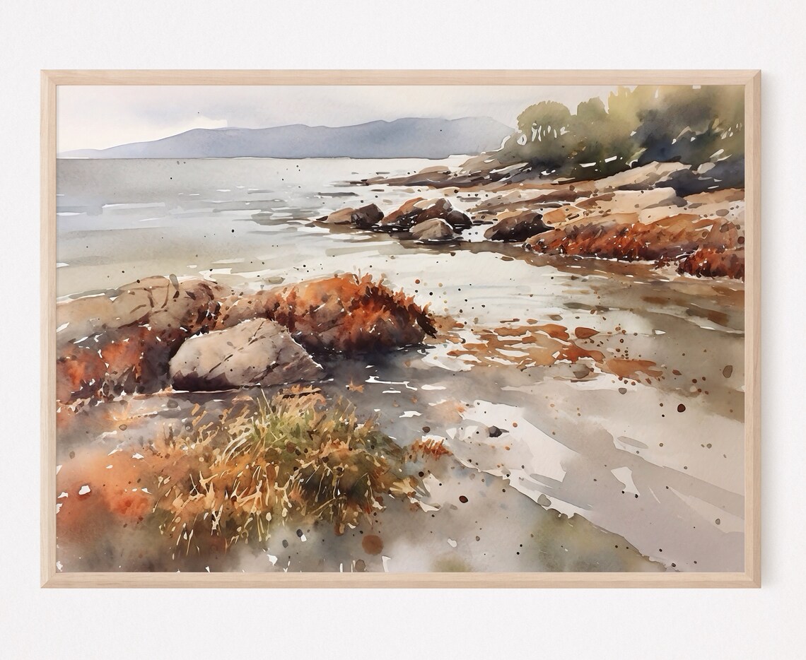 Isle of Skye Rocky Shoreline Watercolor Scotland Coastal Art Poster