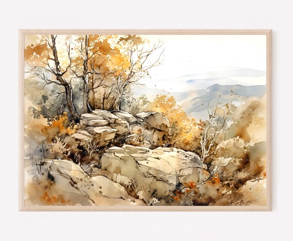 Shenandoah National Park Rocky Outcrop Golden Fall Foliage Poster