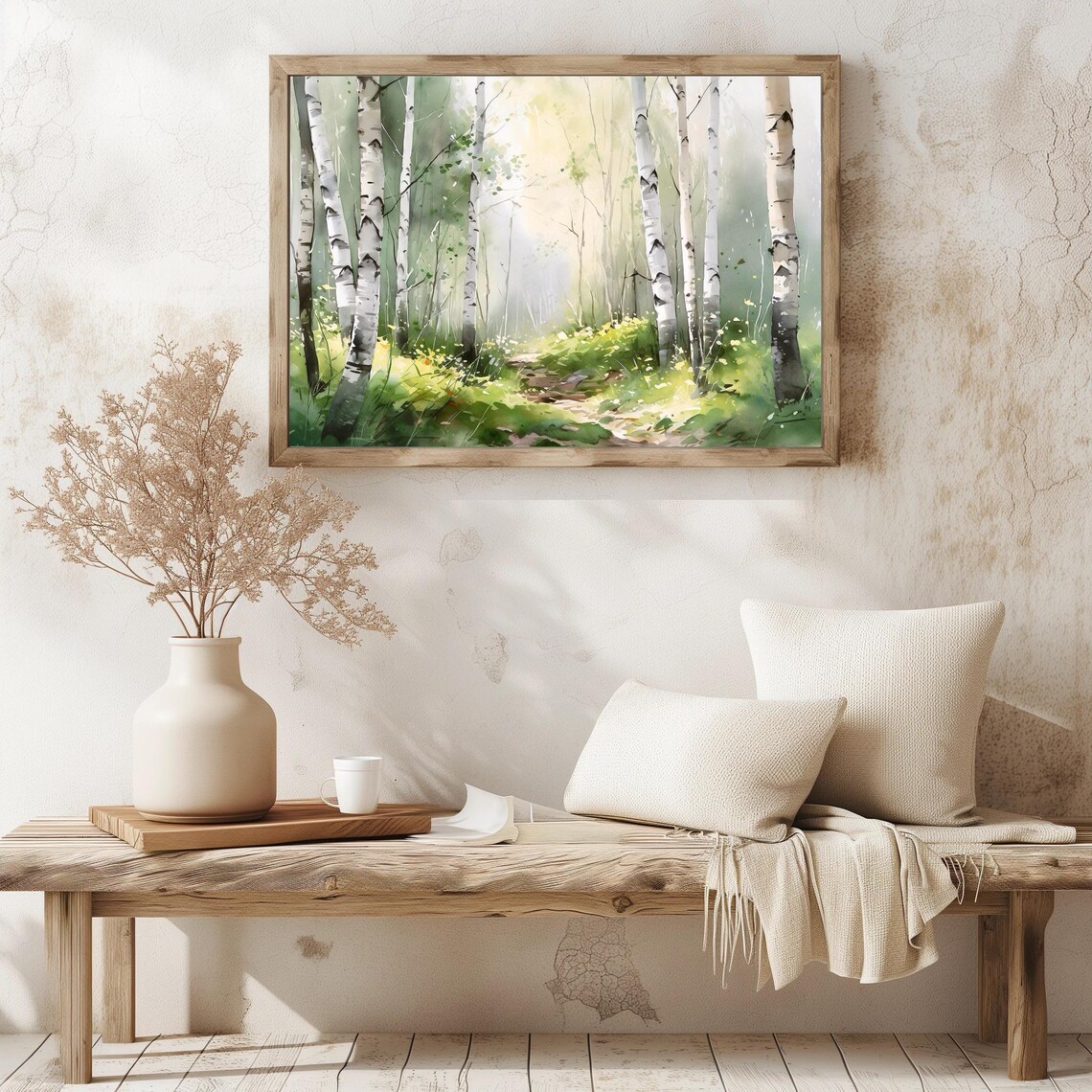 Birch Tree Forest Watercolor Print, Landscape Art - Image 2