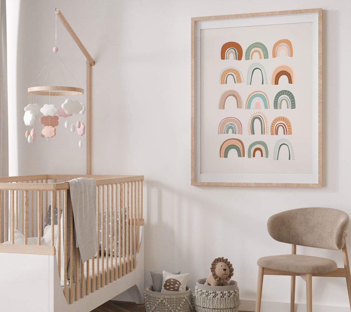 Boho Rainbow Grid Neutral Nursery Kids Room Decorative Poster - Image 5