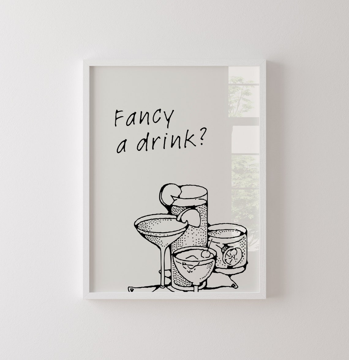 Fancy A Drink Cocktail Glasses Line Art Bar Cart Decor Poster - Image 3