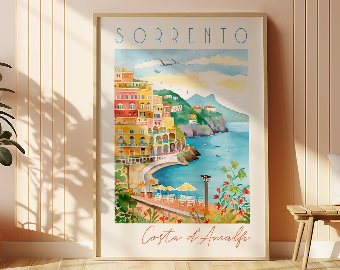 Watercolor Sorrento, Italy Amalfi Coast Travel Poster